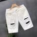 Patch Ripped Denim Trendy Brand Loose Straight Five Quarter Pants Men's Summer Thin White Casual Shorts_viptrois.com