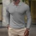 Men's Solid Color Long Sleeved Polo Fashionable Loose Button T-shirt Lapel Top_viptrois.com