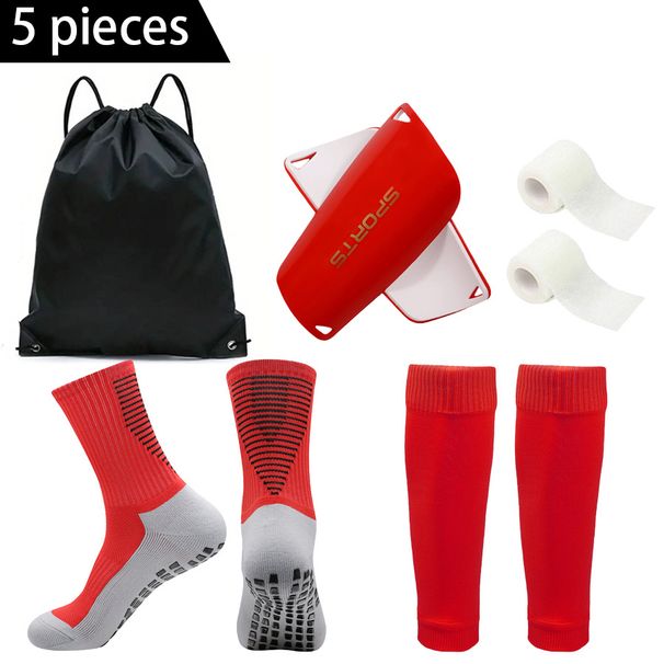 5 Piece Set For Outdoor Activities, Non Slip Football Socks, Outdoor Socks, Bandages, Shin Guards, Sports Drawstring Bag_viptrois.com