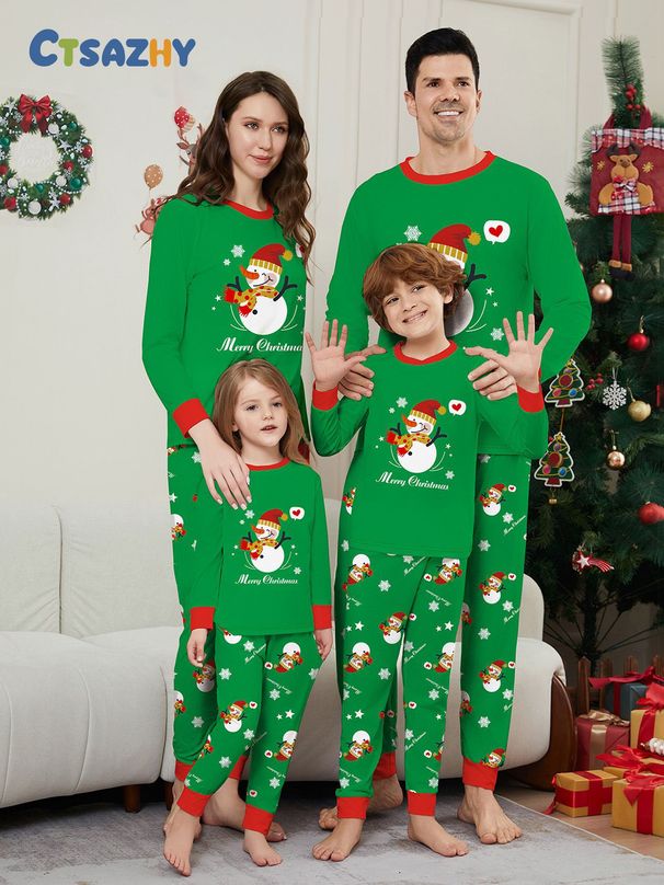 Christmas snowman Snowflake letters Christmas family suit printed homewear sleep_viptrois.com