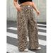 Retro Trendy Casual Pants Women Summer Loose Fit Wide Leg Straight Trousers With Drooping Effect, Leopard Print Black/Brown_viptrois.com