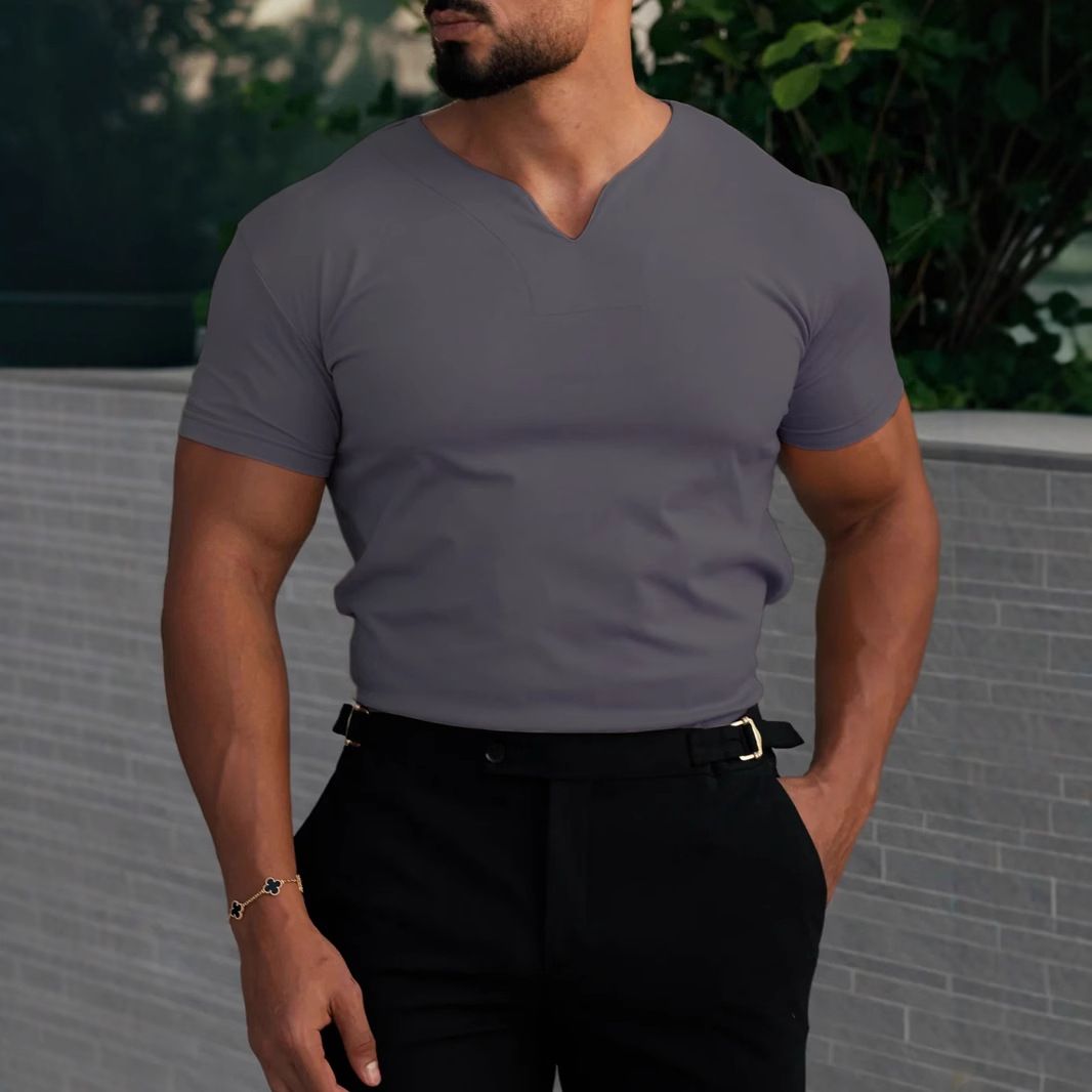 Men's Stretch V-Neck T-Shirt – Breathable Quick-Dry Workout & Casual Tee (Black/Gray/White/Navy/Green) – S-3XL_viptrois.com