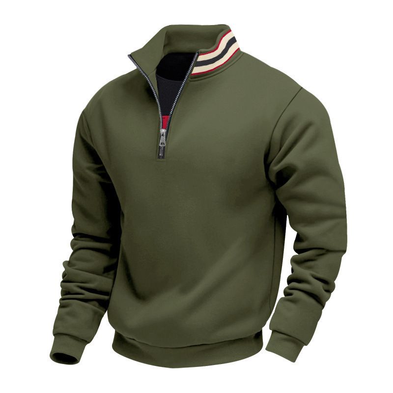 Men's Fleece-Lined Half-Zip Sweatshirt – Heavyweight Winter Pullover With Stand Collar, Loose Fit For Outdoor & Casual Wear_viptrois.com
