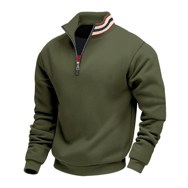 Men's Fleece-Lined Half-Zip Sweatshirt – Heavyweight Winter Pullover With Stand Collar, Loose Fit For Outdoor & Casual Wear_viptrois.com