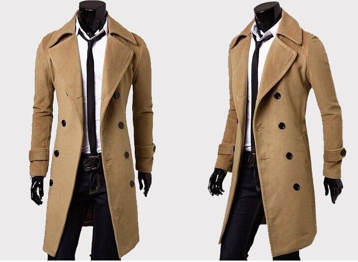 Men's Autumn And Winter Long Double-breasted Trench Coat Men's Woolen Coat Slim Tweed Coat Men_viptrois.com
