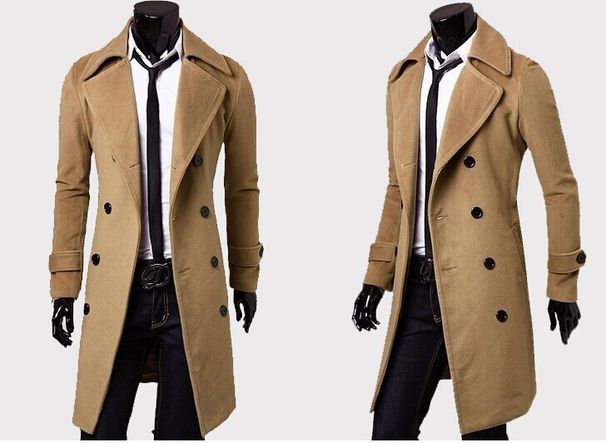 Men's Autumn And Winter Long Double-breasted Trench Coat Men's Woolen Coat Slim Tweed Coat Men_viptrois.com