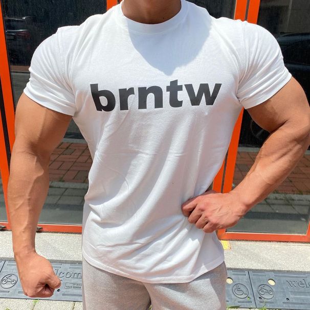 Ins Reflective Fitness Short Sleeved Men's Running Training Elastic Slim Fit T-shirt Brothers Simple Sports Top_viptrois.com