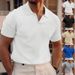 New Summer Lapel T-shirt Men's Waffle Oversize Solid Color Casual Short Sleeved Shirt_viptrois.com