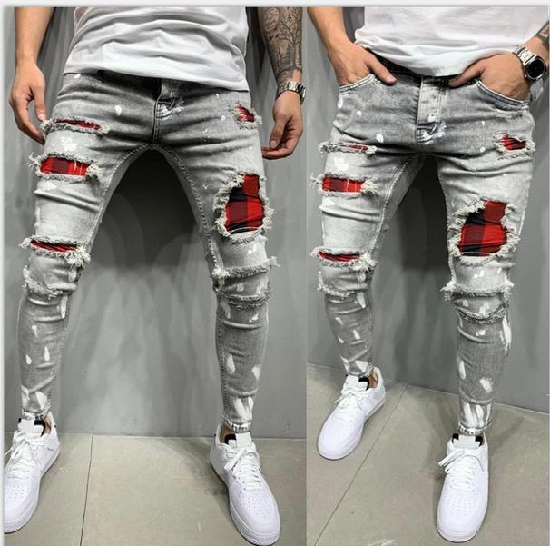 High Quality Men's With Paint Peeling Holes, Fashionable And Trendy New Jeans For Men_viptrois.com