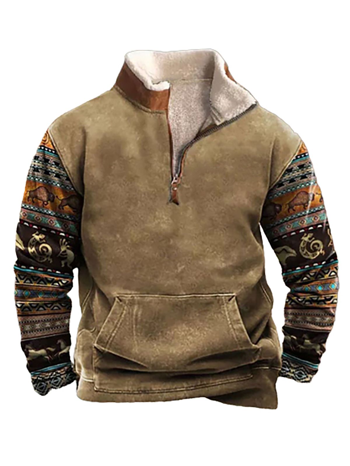Men's Spring/Summer 3D Digital-Printed Half-Zip Hoodie With High Neck_viptrois.com
