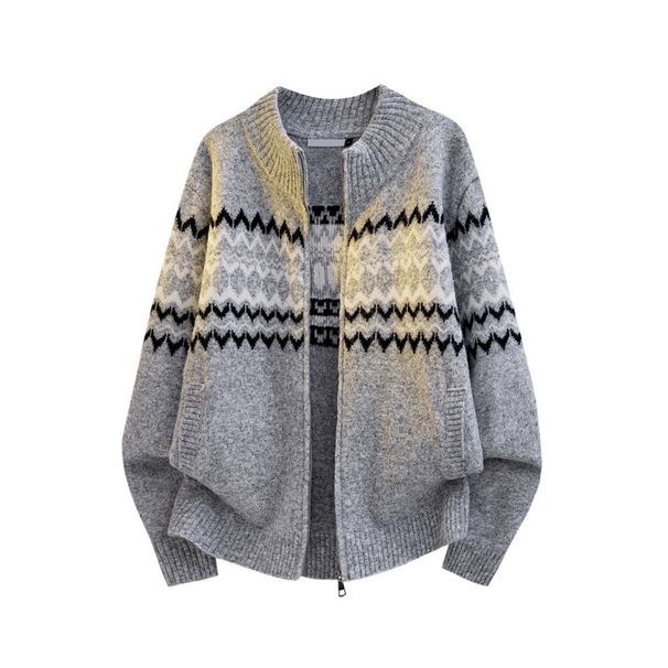Autumn And Winter Jacquard Diamond Grid Knitted Sweater, Men's And Women's Retro Loose Casual Sweater_viptrois.com