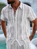Men's Striped Print Short Sleeve Shirt And Shorts Set Casual 4-Way Stretch Lounge Wear_viptrois.com