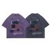 Summer New National Trend Brand Niche Design Puzzle Print Washed Loose Short Sleeve T-Shirt For Men_viptrois.com