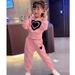 Girls Sweet Autumn Clothes For Middle And Large Children Wide Leg Pants Casual 2024 Autumn New Style Pure Color Sweet Love Two Piece Suit Trendy_viptrois.com