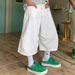 Men's Vintage Washed Cargo Jeans, Loose Fit Wide Leg 7/10 Length Casual Trousers In White & Black Relaxed Wide Leg Cut_viptrois.com
