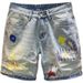 Men's Clothing Destroyed Sewing Denim Shorts Men Summer Thin Light Blue Shorts Printed Loose Five Point Casual Pants_viptrois.com