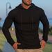 Men's Clothing Slim Fit Hooded Sweatshirt - Lightweight Stretch Knit Workout Top For Gym & Casual Wear (Black, Navy, Khaki, Light Grey, Army Green)_viptrois.com