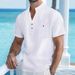 Men's New Stand-up Collar T-shirt Linen Short-sleeved Shirt Men's Casual Thin Section Loose Cotton Linen Blouse_viptrois.com