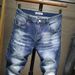 Four Seasons Denim Light Blue Long Patch Multi-Craft Slim Fit Men's Trendy Elastic Pants_viptrois.com