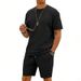 Men's Checkered Print Short Sleeve T-Shirt And Shorts Set - Heavyweight Oversized Drop Shoulder Casual Outfit, Summer Lounge Two-Piece_viptrois.com