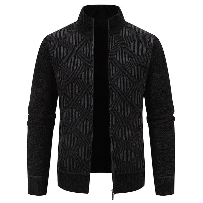 Men's Clothing Knitted Sweater Men's Korean-Style Knit Cardigan – Winter-Ready Stand Collar Sweater With Ribbed Hem (4 Classic Colors, Sizes M-4XL)_viptrois.com