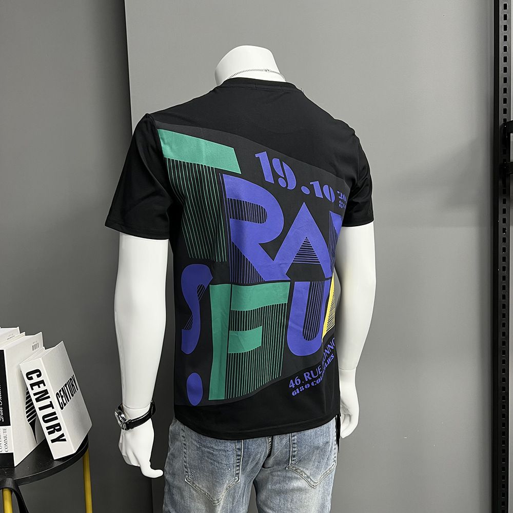 Men's European Style Slim Fit Crew Neck T-Shirt Trendy Fashion Silky Cotton Short Sleeve Base Shirt Top_viptrois.com