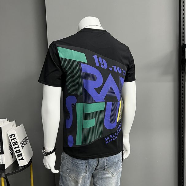 Men's European Style Slim Fit Crew Neck T-Shirt Trendy Fashion Silky Cotton Short Sleeve Base Shirt Top_viptrois.com