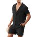 Men's Clothing Linen Short Sleeve Shirt Set Burlap Summer Loose Casual Cotton Cardigan Shirt Shorts_viptrois.com