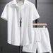 Men's Clothing Color Knitted Jacquard Casual Short Sleeved Shirt Shorts Suit_viptrois.com