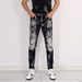 Men's Clothing Ripped Black And White Patch Trend Elastic Slim Fit Pants High End Casual Men's Pants_viptrois.com