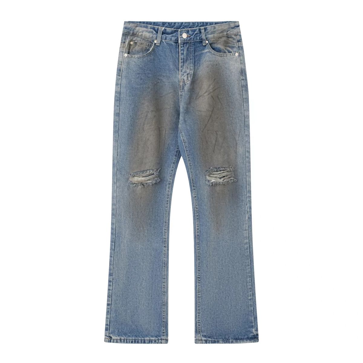 Men's Clothing M Dirty Pants Mud Dyed Old Washed Blue Jeans Casual Flared Trousers For Men And Women_viptrois.com