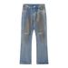 Men's Clothing M Dirty Pants Mud Dyed Old Washed Blue Jeans Casual Flared Trousers For Men And Women_viptrois.com