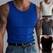 Men's Clothing Foreign Trade Summer Knitted Vertical Strip Fitness Sports Leisure Slim Vest Men's Sleeveless Wide Shoulder Vest Men_viptrois.com
