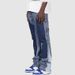Men's Clothing Fashion Versatile Men's Denim Workwear Elastic Patch Laminated Flared Denim Straight Trousers_viptrois.com