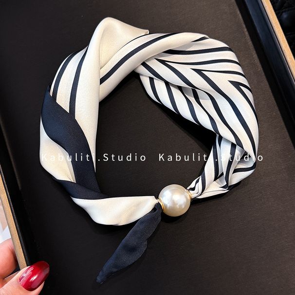 Black And White Striped Magnetic Buckle Narrow Long Silk For Women Protection Neck Professional Matching Shirt Collar_viptrois.com
