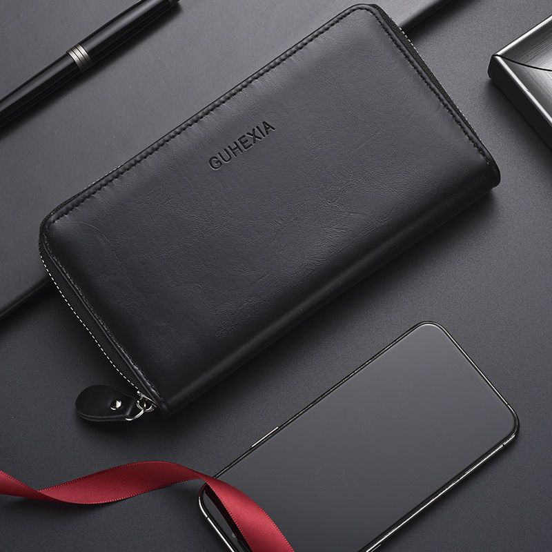 Men's Bags Card Holder High End Business Men's Long Card Holder Clutch Genuine Leather Anti Theft Large Capacity Two In One Wallet_viptrois.com
