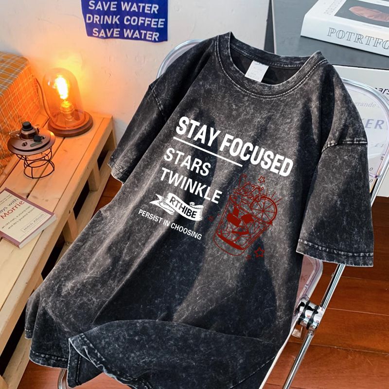 Pure Cotton Heavy Washed Old Short-sleeved Men's Summer Retro High Street Loose Half-sleeved T-shirt Top_viptrois.com