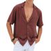 Men's Clothing Spring And Summer New Deep V Design Lapel Shirt Men's Casual Basic Solid Color Tops_viptrois.com