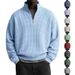 Men's Casual Long Sleeve Pullover Sweatshirt - Lightweight Waffle Knit Stand Collar Top, Slim Fit Ribbed Hem, Solid Color Streetwear For Urban Style_viptrois.com