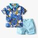 Mother & Kids manufacturers foreign trade children's clothing 2024 summer new boys tropical leaf print polo shirt casual pants suit_viptrois.com