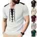 Men's New Summer T-shirt Casual Lace-up Design Waffle Cardigan Loose Short-sleeved Tops_viptrois.com