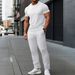 Men's Clothing Loose Outdoor Leisure Solid Color Jacquard Round Neck Short Sleeved Trousers Suit_viptrois.com