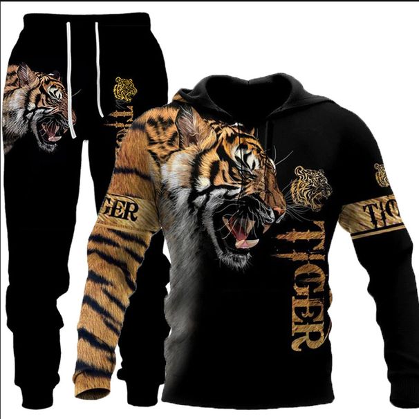 Wolf & Tiger 3d Printed Hoodie Pants Suit Male Autumn & Winter Casual Sweashirt Pullover Men Tracksuit Set Fashion Man_viptrois.com