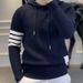 Seasonal Long Sleeved Contrasting Striped Hooded Knitted Sweater For Men, New Men's Knitted Sweater For Men_viptrois.com