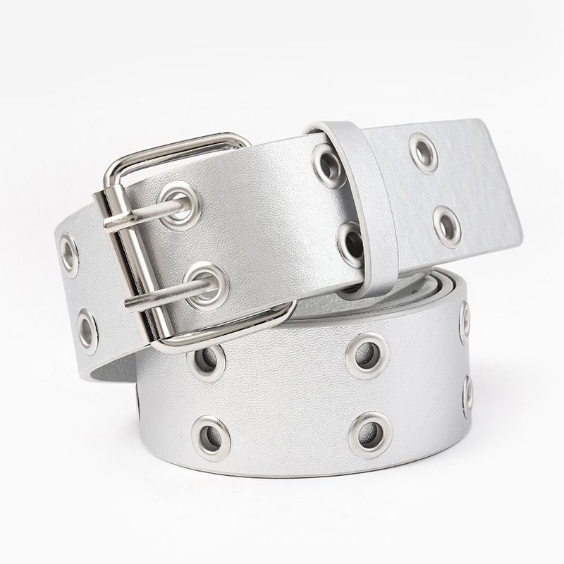 Punk Grommet Belt With Double Roller Buckle - Edgy Adjustable Waistband For Streetwear & Y2K Looks_viptrois.com