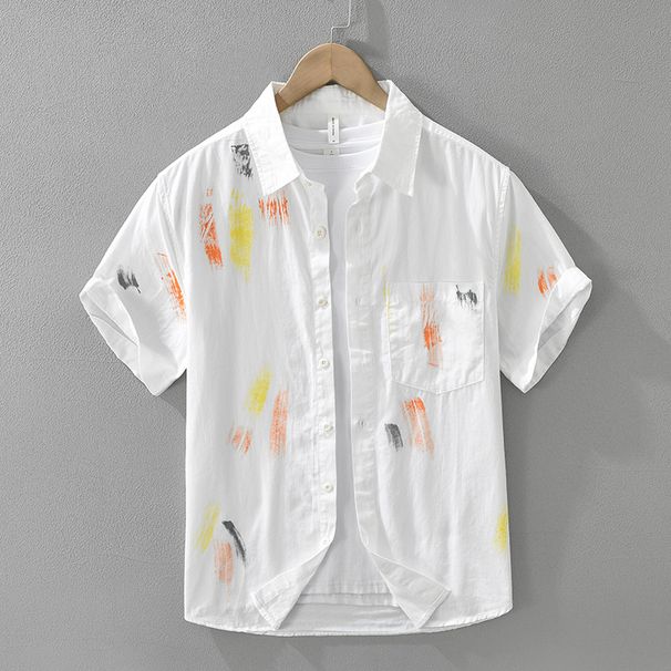 Printed Fresh Short Sleeved Shirt For Men, Fashionable And Versatile, Artistic And Casual Loose Top_viptrois.com