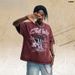American-style Distressed Washed Pure Cotton Loose Casual X-ray Finger Print Men's Short-sleeve T-shirt_viptrois.com