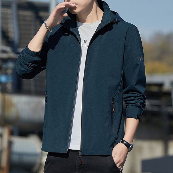 2025 Men's Spring Autumn Standing Collar Solid Color Black Casual Versatile Baseball Jacket, Thick And Handsome Clothes_viptrois.com
