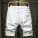 Men's Clothing Denim Shorts Half Pants Pure Black Mid Length Pants Ripped Brand Breeches_viptrois.com