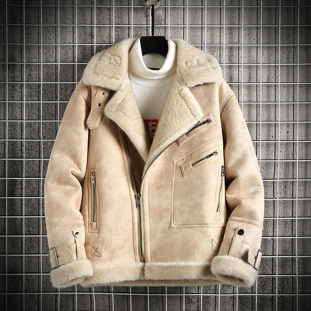 Men's Clothing winter quality leather fur plus velvet thickened jacket men's lapel leather jacket large size men_viptrois.com